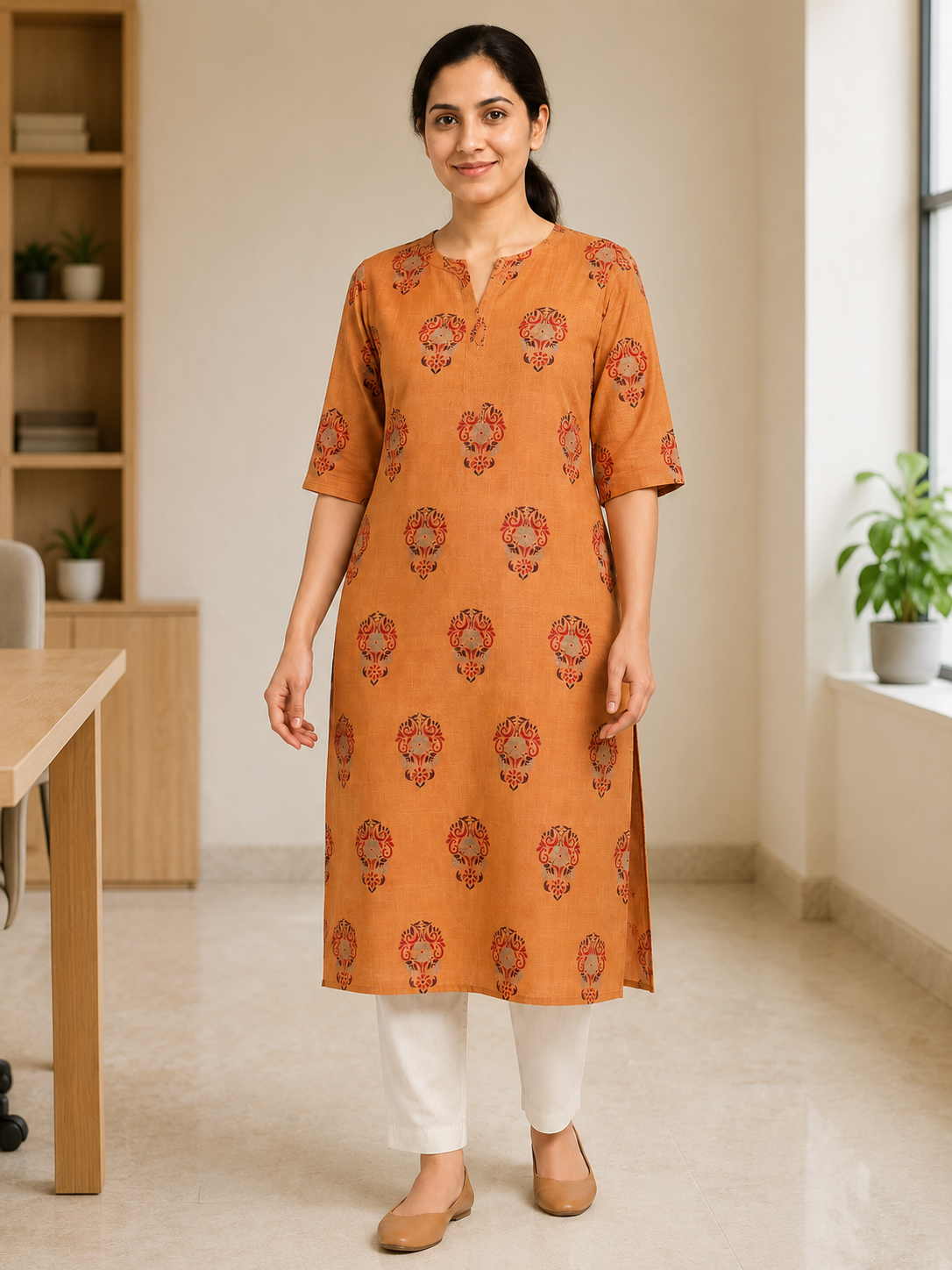 ORANGE STRAIGHT LINE KURTA FOR CASUAL WEAR