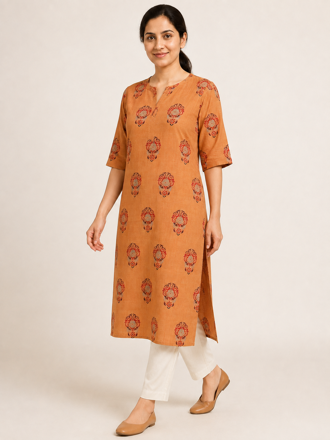 ORANGE STRAIGHT LINE KURTA FOR CASUAL WEAR