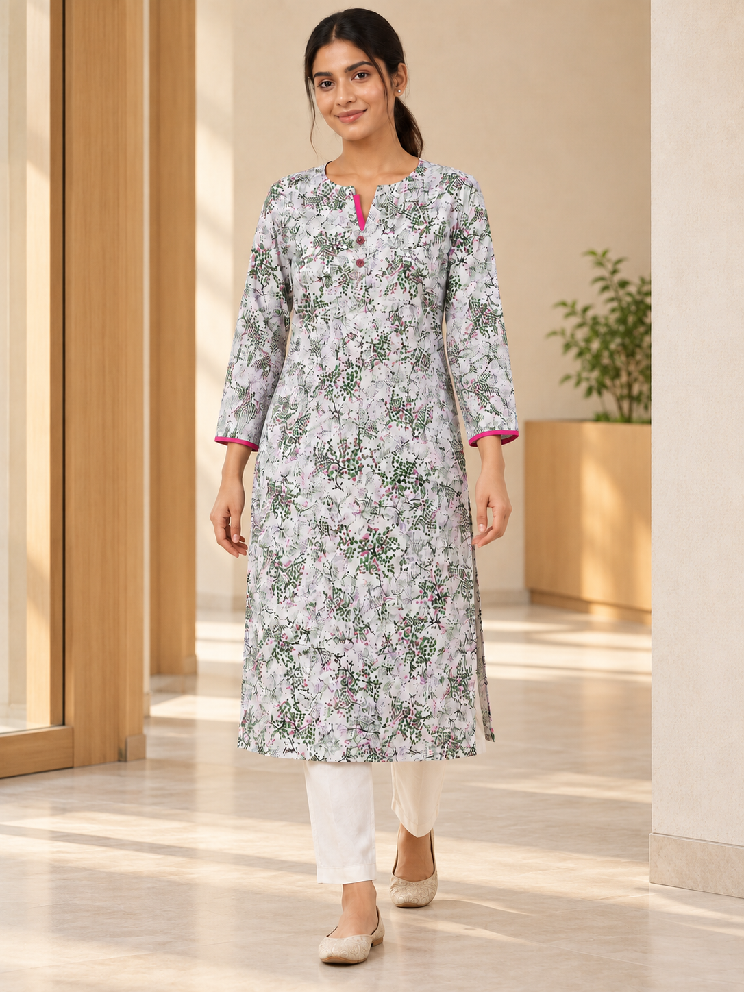 WHITE STRAIGHT LINE KURTA FOR OFFICE WEAR