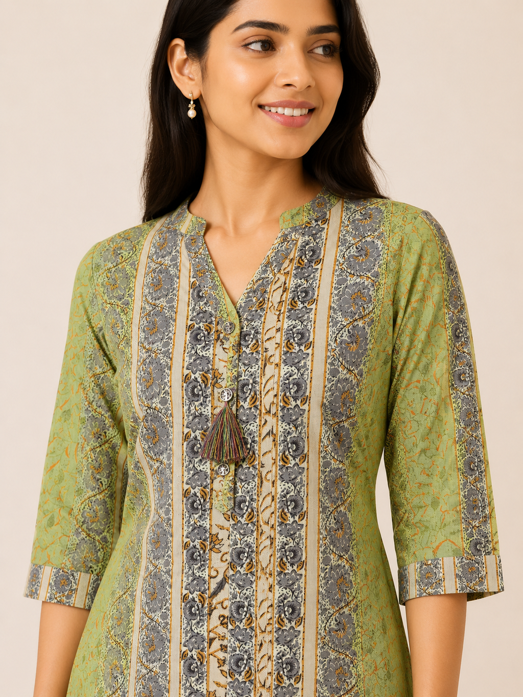 GREEN COTTON STRAIGHT LINE KURTA FOR CASUAL OUTING
