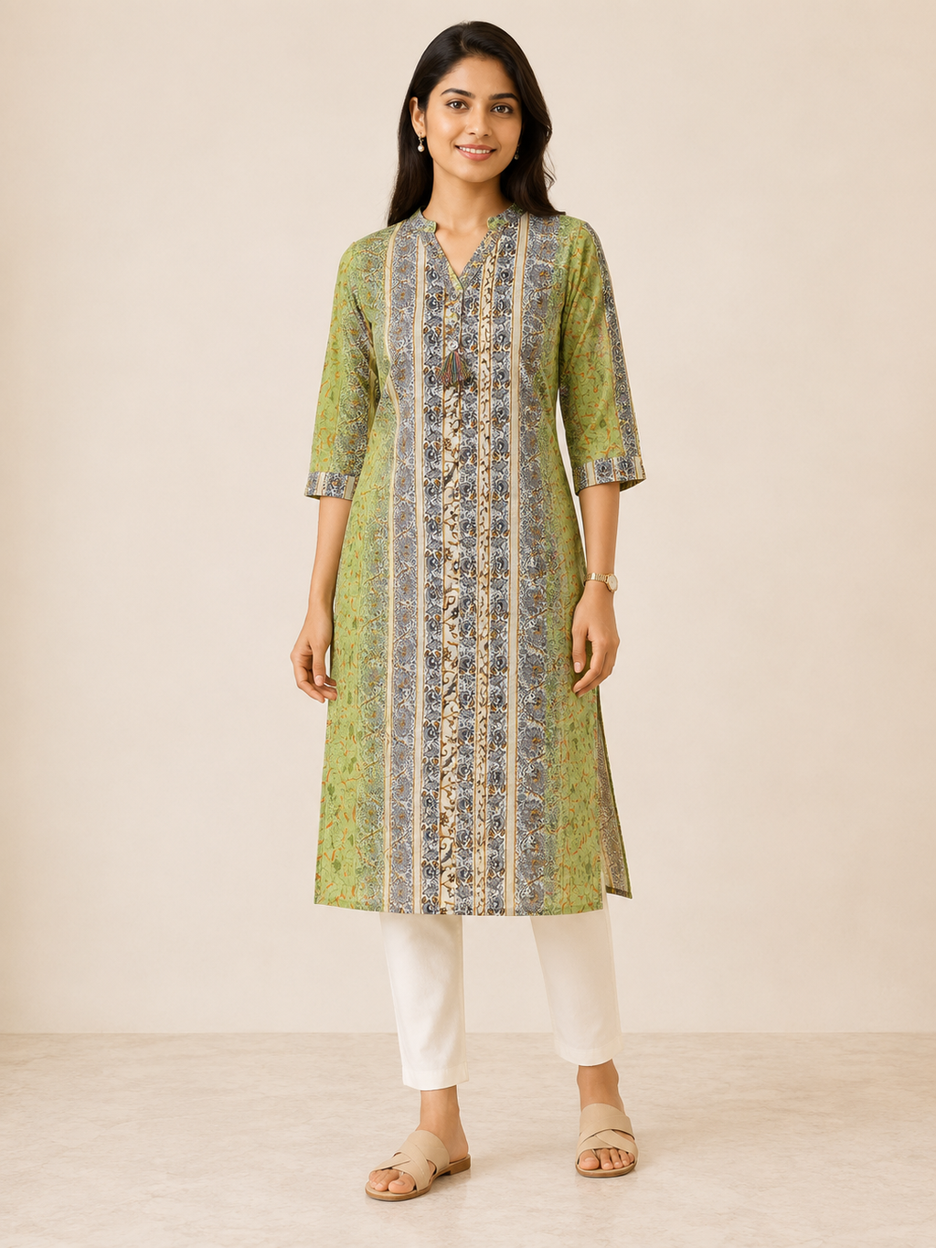 GREEN COTTON STRAIGHT LINE KURTA FOR CASUAL OUTING