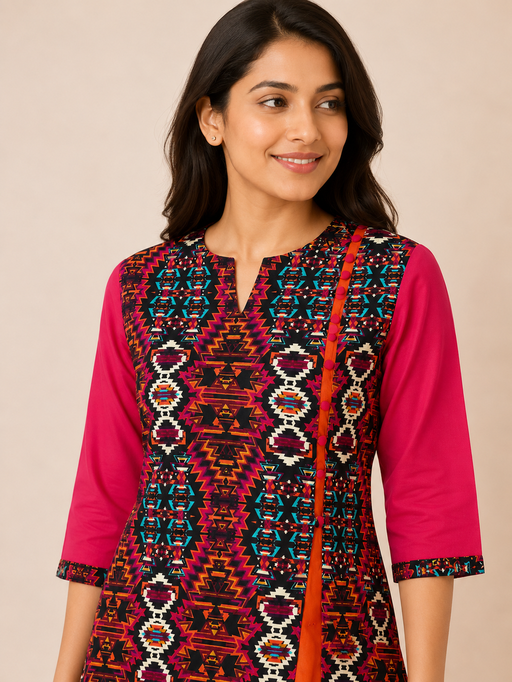 PINK COTTON STRAIGHT LINE KURTA FOR OFFICE WEAR