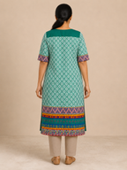 GREEN COTTON STRAIGHT LINE KURTA FOR CASUAL OUTING