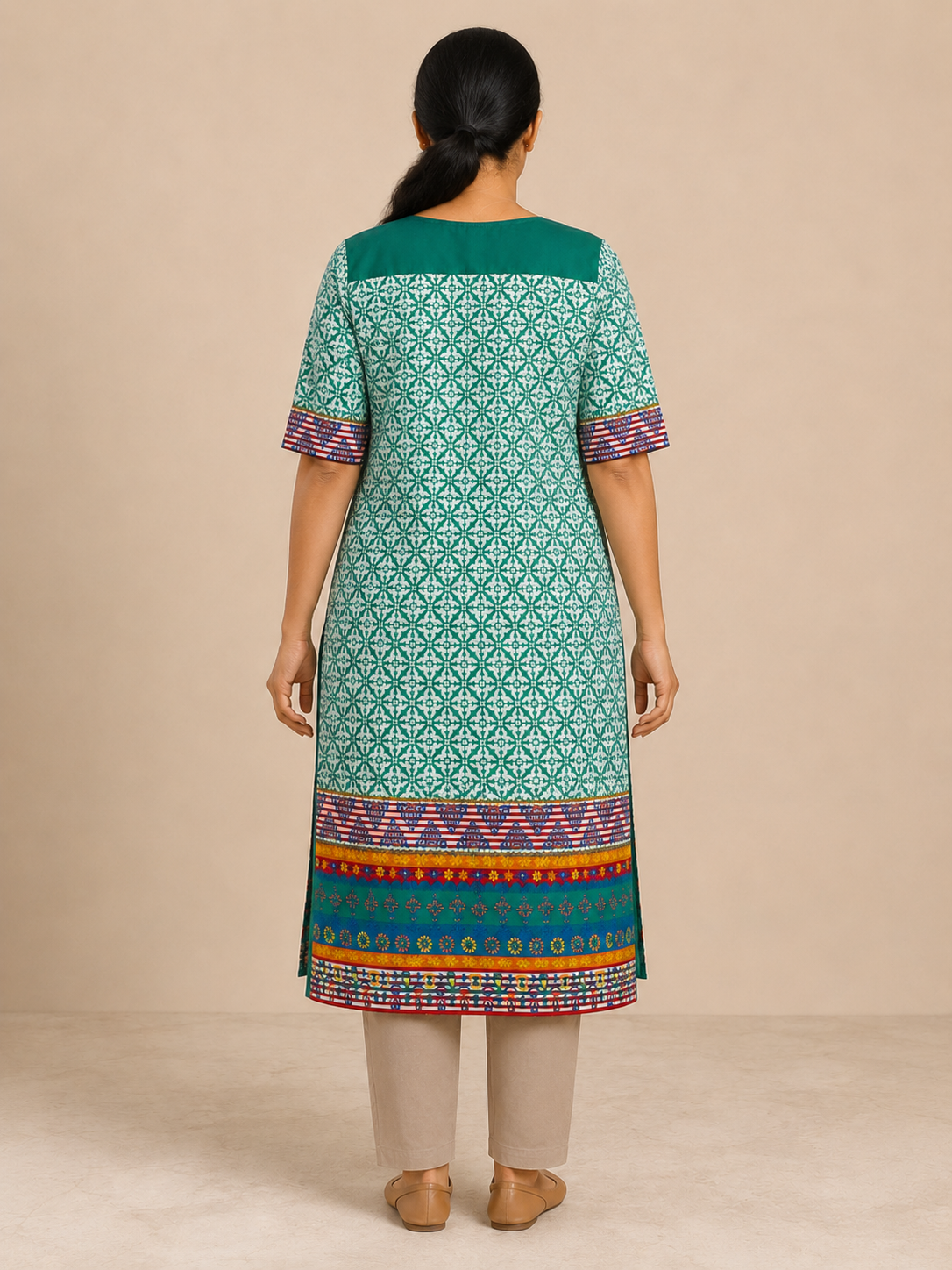 GREEN COTTON STRAIGHT LINE KURTA FOR CASUAL OUTING