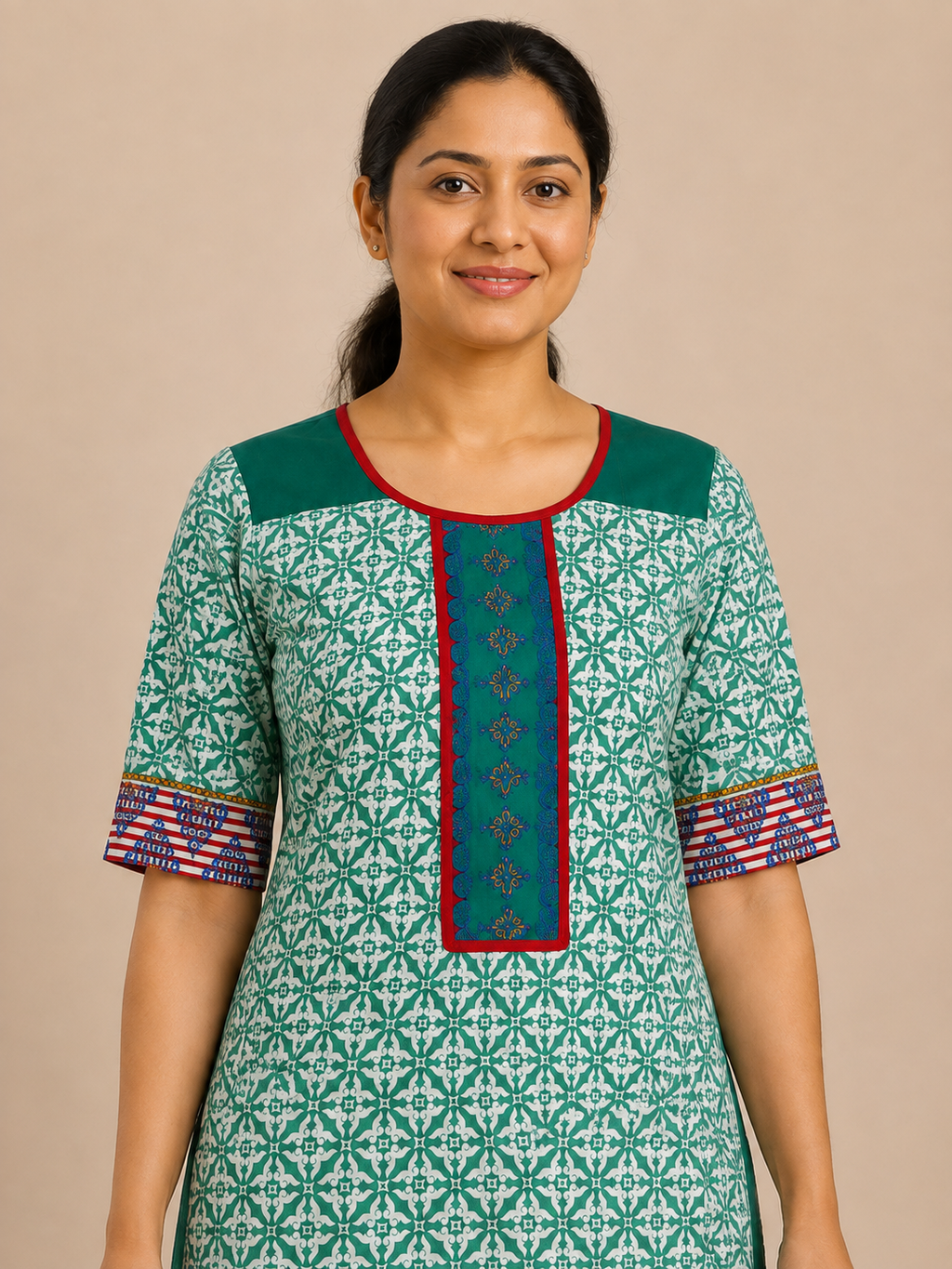 GREEN COTTON STRAIGHT LINE KURTA FOR CASUAL OUTING