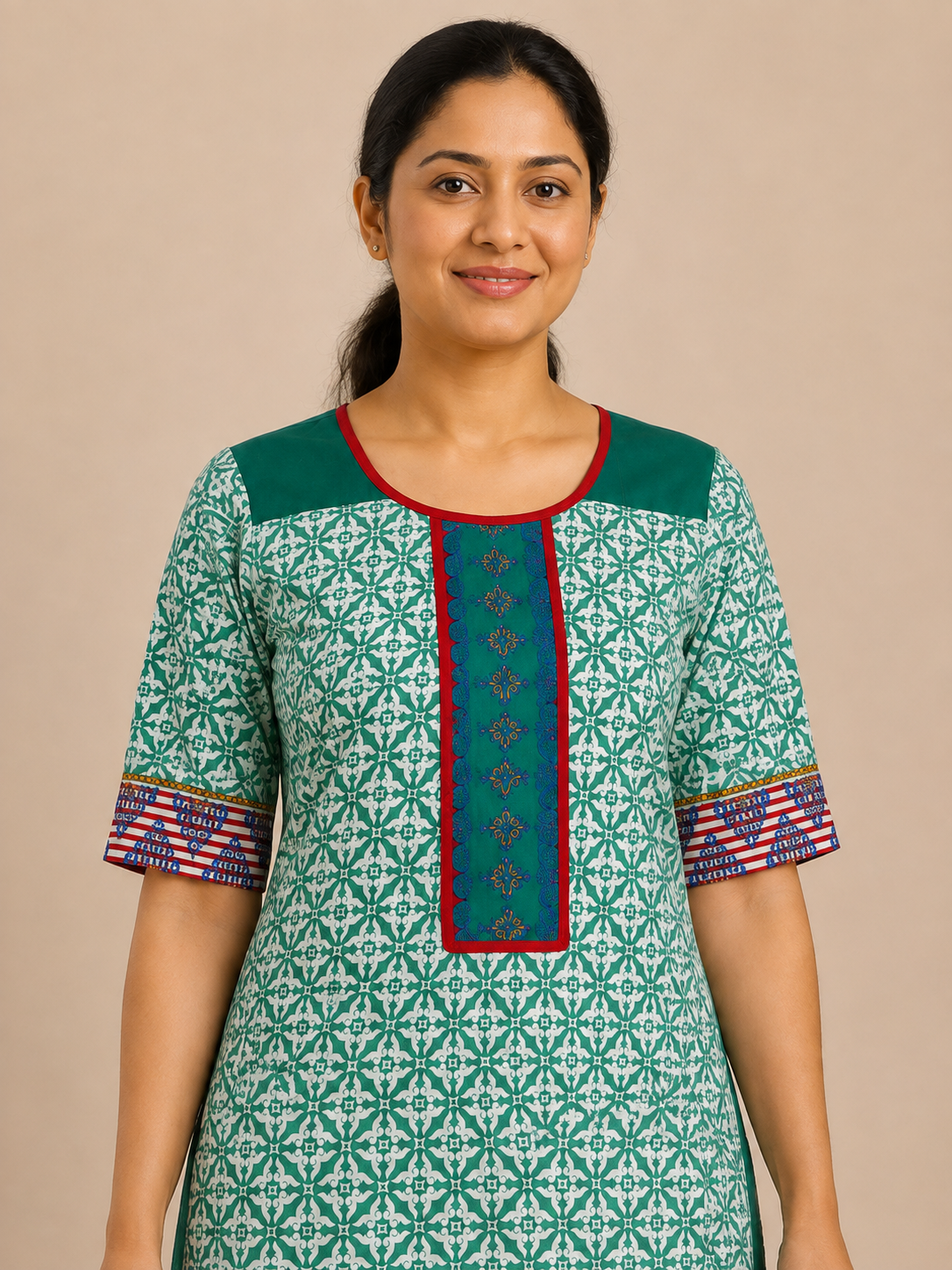 GREEN COTTON STRAIGHT LINE KURTA FOR CASUAL OUTING
