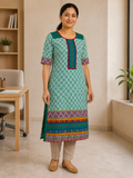 GREEN COTTON STRAIGHT LINE KURTA FOR CASUAL OUTING