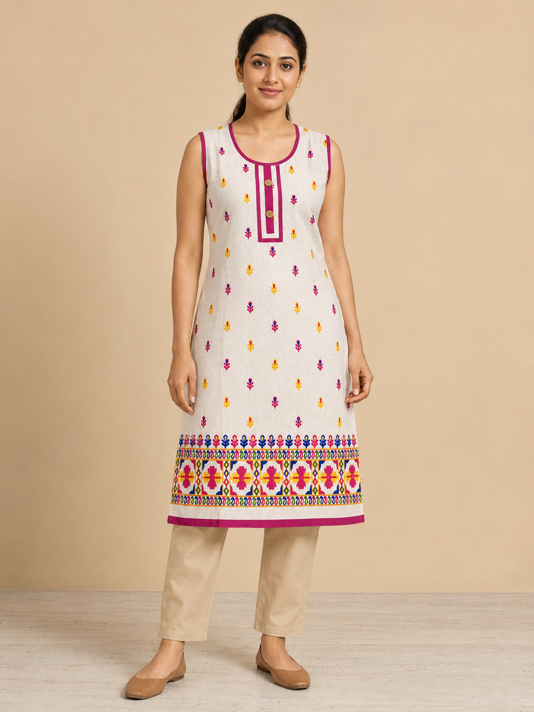 WHITE COTTON STRAIGHT LINE KURTA FOR EVERYDAY
