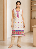WHITE COTTON STRAIGHT LINE KURTA FOR EVERYDAY
