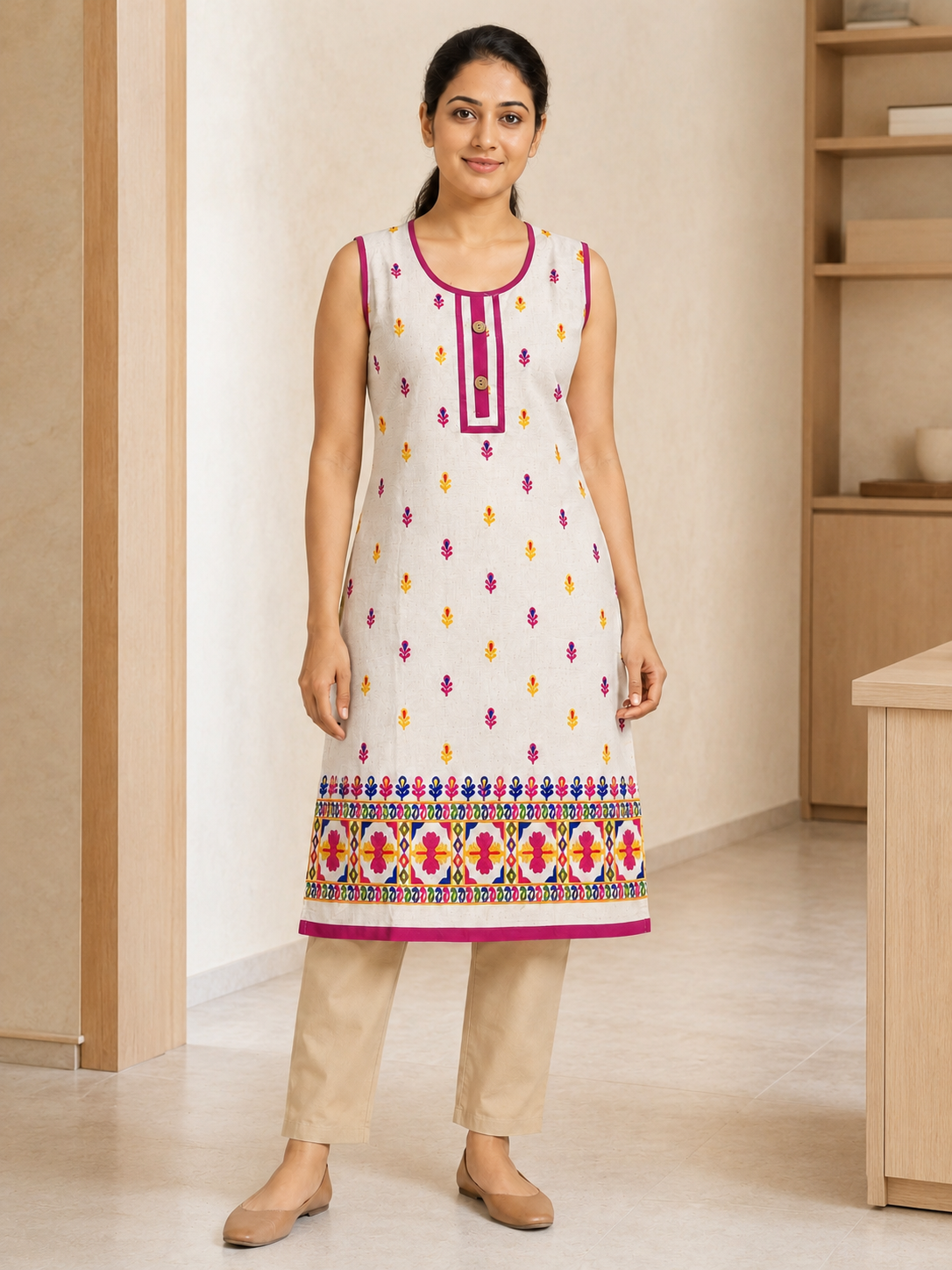WHITE COTTON STRAIGHT LINE KURTA FOR EVERYDAY