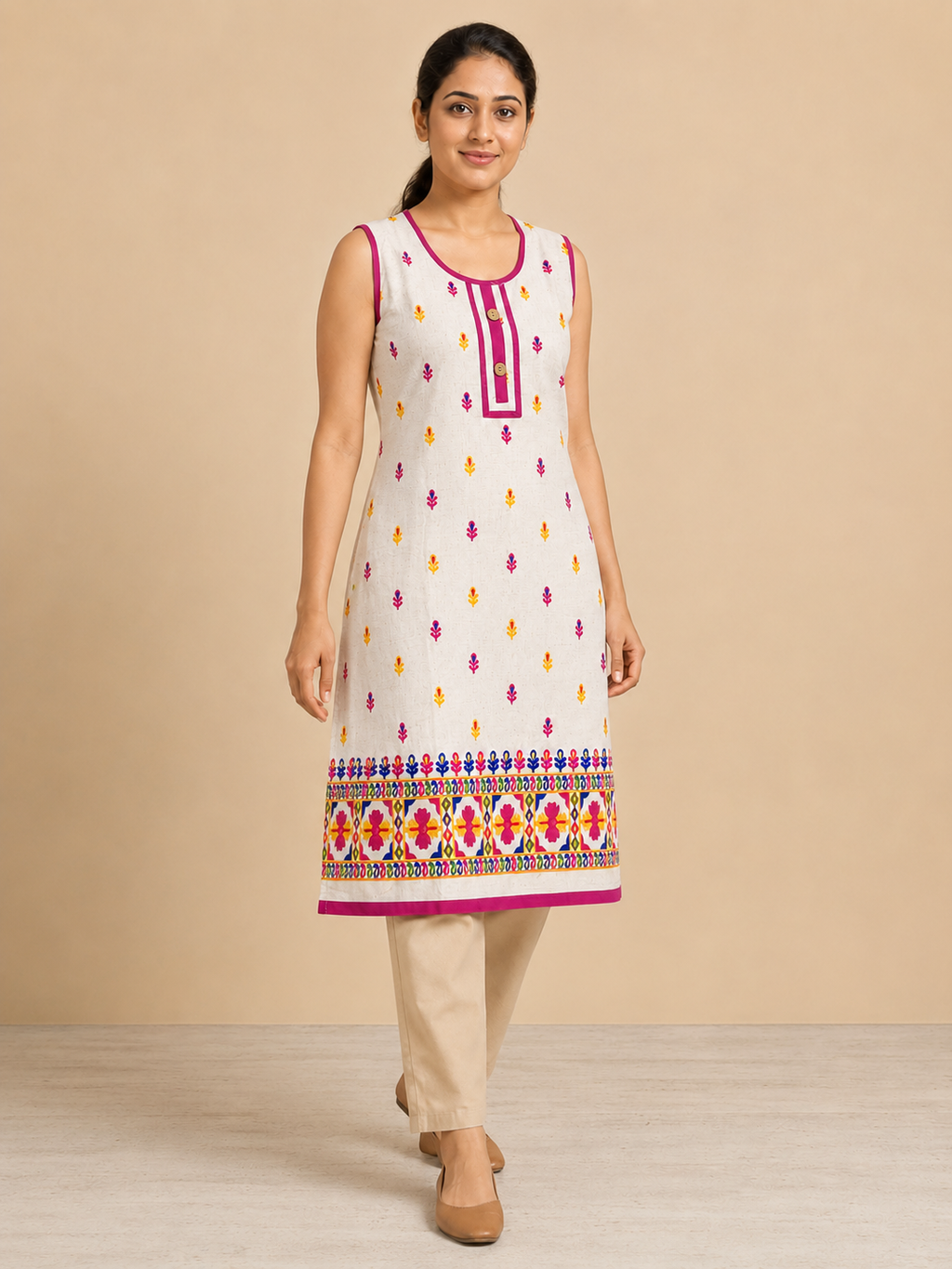 WHITE COTTON STRAIGHT LINE KURTA FOR EVERYDAY
