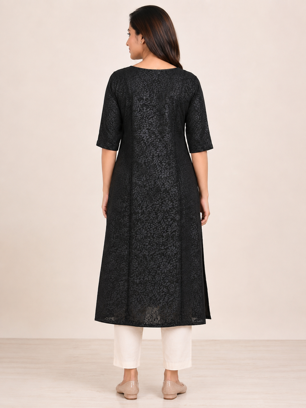 BLACK COTTON STRAIGHT LINE KURTA FOR CASUAL WEAR