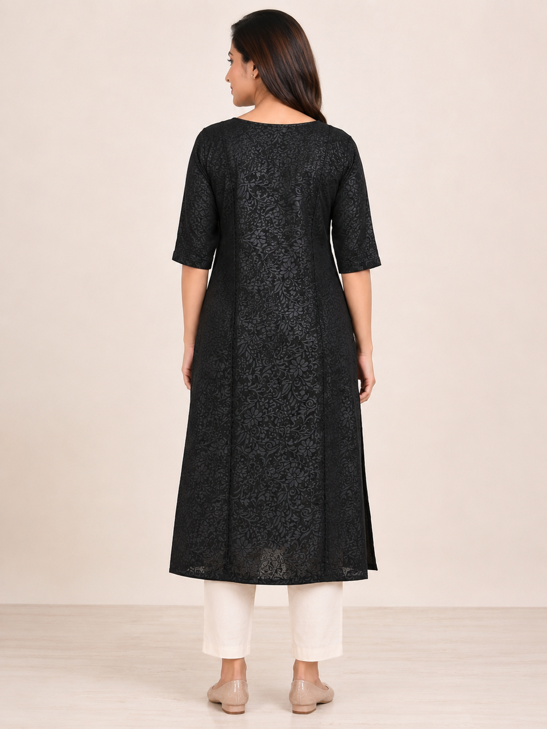BLACK COTTON STRAIGHT LINE KURTA FOR CASUAL WEAR