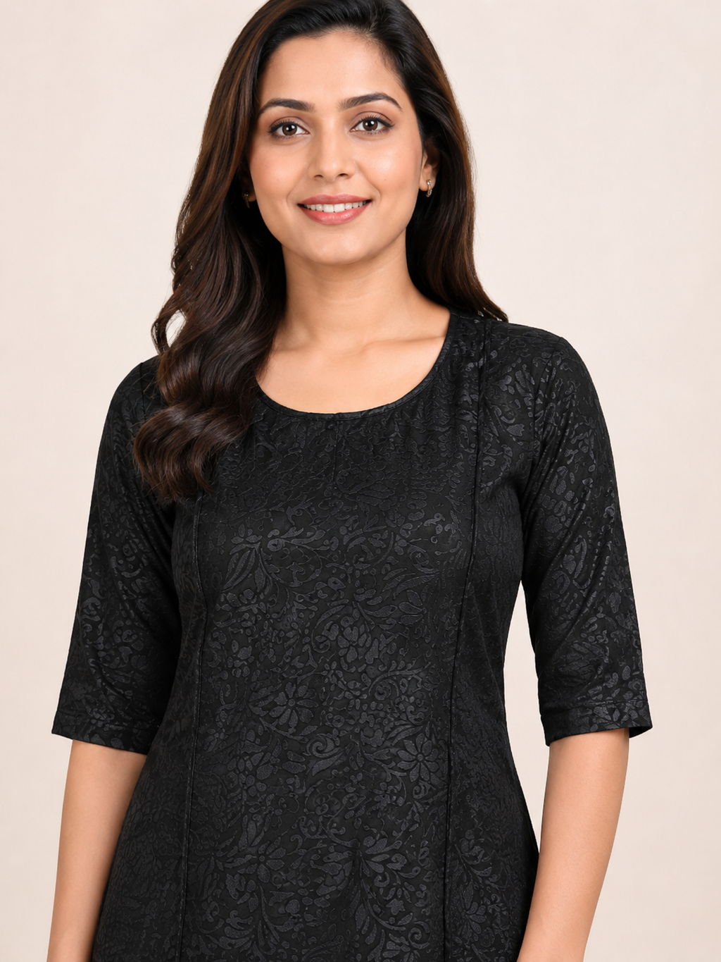 BLACK COTTON STRAIGHT LINE KURTA FOR CASUAL WEAR