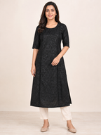 BLACK COTTON STRAIGHT LINE KURTA FOR CASUAL WEAR