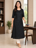 BLACK COTTON STRAIGHT LINE KURTA FOR CASUAL WEAR