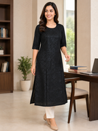 BLACK COTTON STRAIGHT LINE KURTA FOR CASUAL WEAR