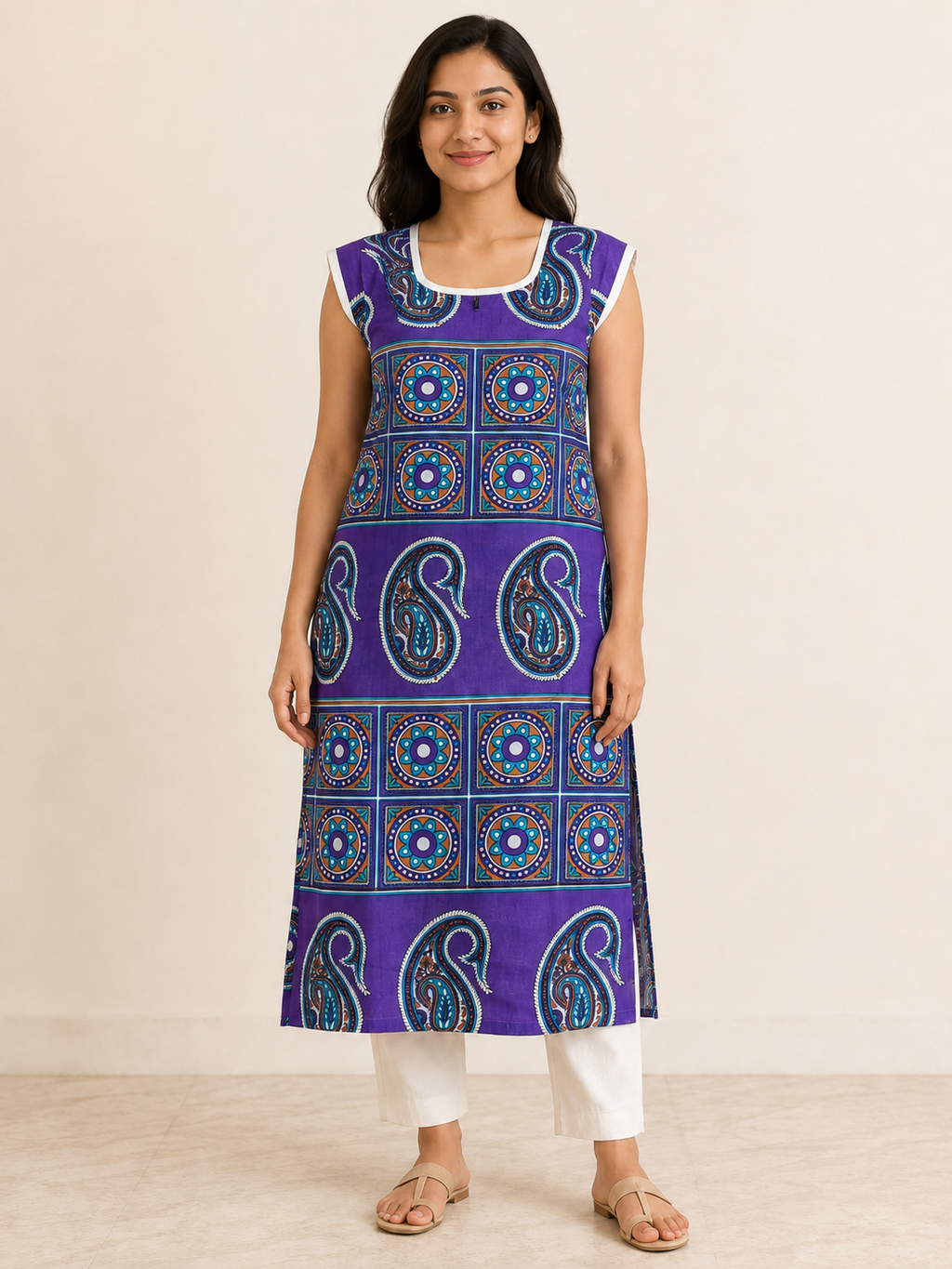 PURPLE COTTON STRAIGHT LINE KURTA FOR CASUAL WEAR