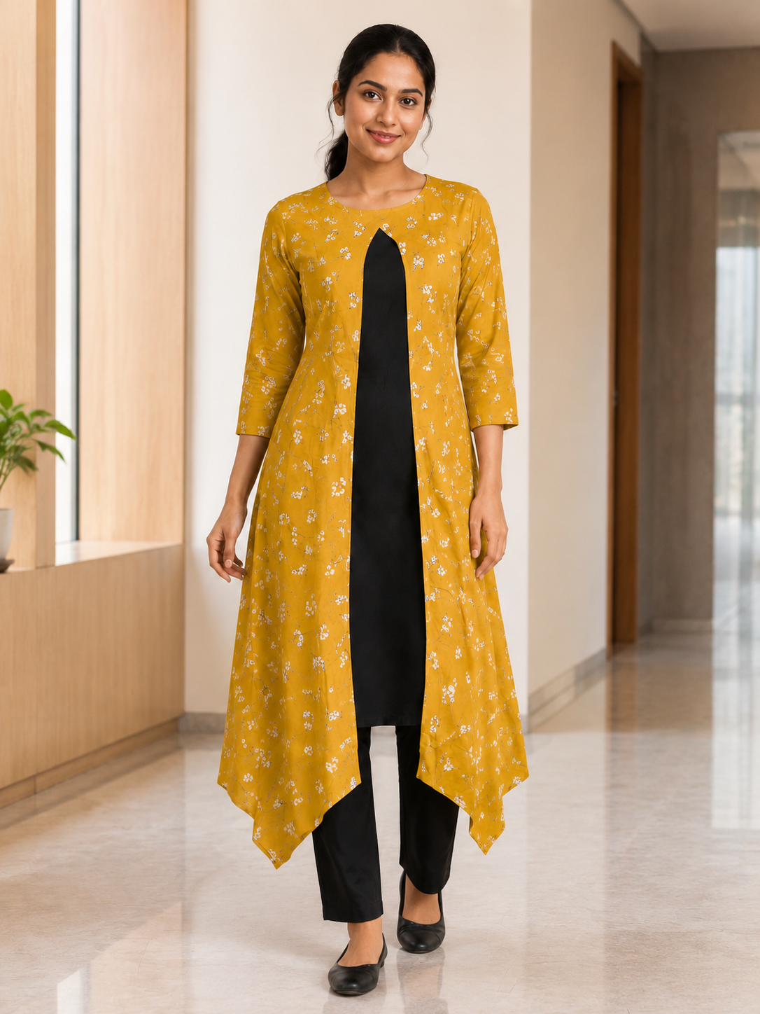 YELLOW COTTON STRAIGHT LINE KURTA FOR CASUAL WEAR
