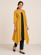 YELLOW COTTON STRAIGHT LINE KURTA FOR CASUAL WEAR