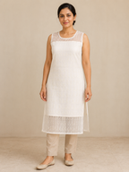 WHITE COTTON STRAIGHT LINE KURTA FOR CASUAL WEAR