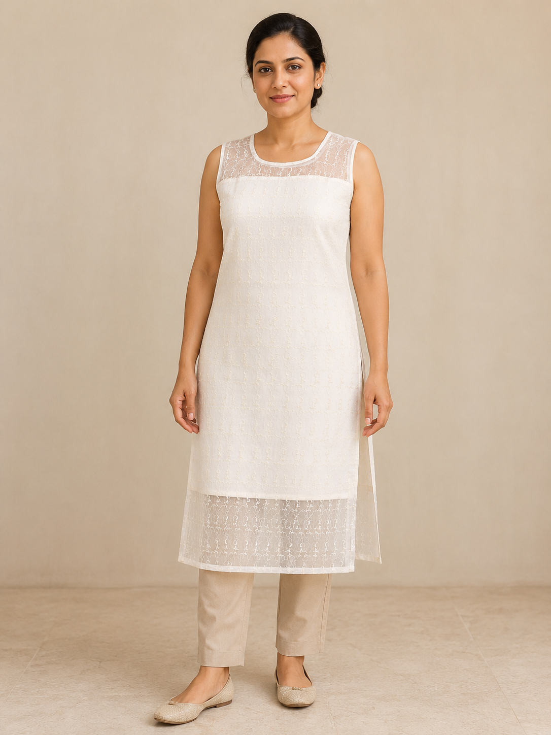 WHITE COTTON STRAIGHT LINE KURTA FOR CASUAL WEAR