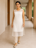 WHITE COTTON STRAIGHT LINE KURTA FOR CASUAL WEAR