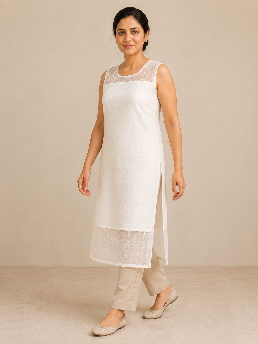 WHITE COTTON STRAIGHT LINE KURTA FOR CASUAL WEAR