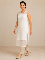 WHITE COTTON STRAIGHT LINE KURTA FOR CASUAL WEAR