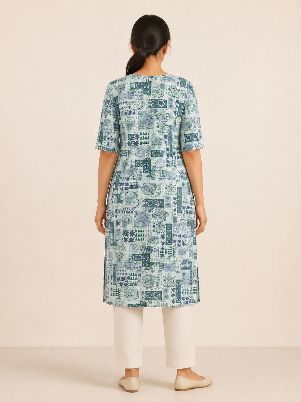 BLUE COTTON STRAIGHT LINE KURTA FOR DAY OUT