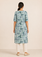 BLUE COTTON STRAIGHT LINE KURTA FOR DAY OUT