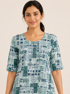 BLUE COTTON STRAIGHT LINE KURTA FOR DAY OUT