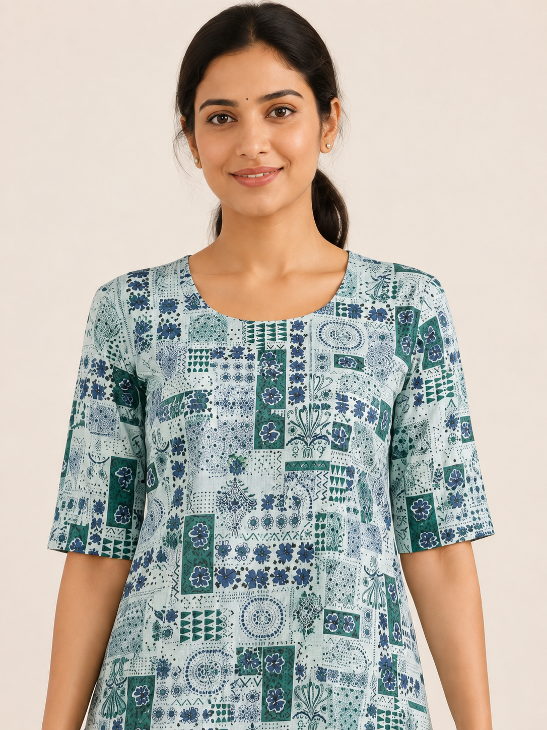 BLUE COTTON STRAIGHT LINE KURTA FOR DAY OUT