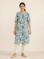 BLUE COTTON STRAIGHT LINE KURTA FOR DAY OUT