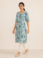 BLUE COTTON STRAIGHT LINE KURTA FOR DAY OUT