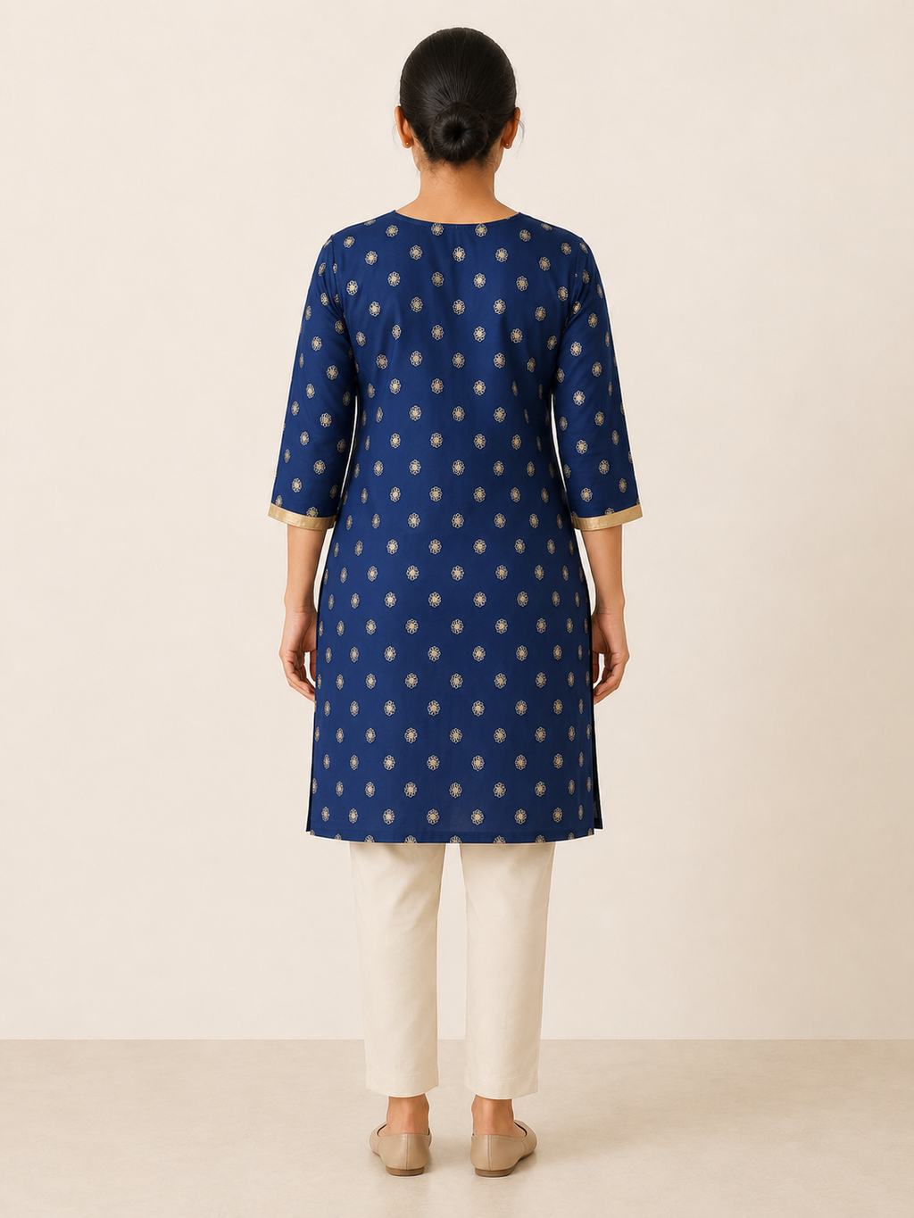 BLUE COTTON STRAIGHT LINE KURTA FOR DAY OUT