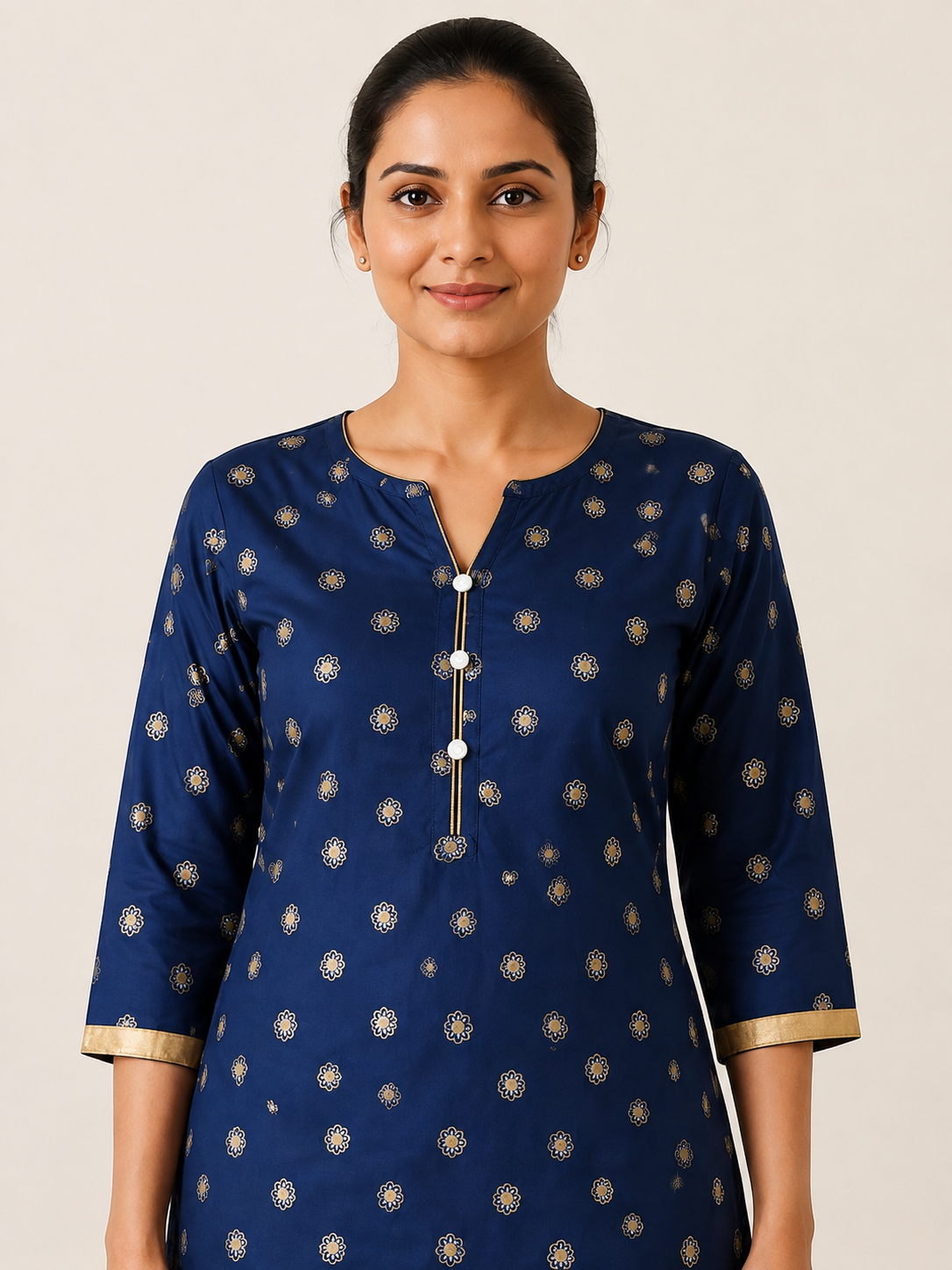 BLUE COTTON STRAIGHT LINE KURTA FOR DAY OUT