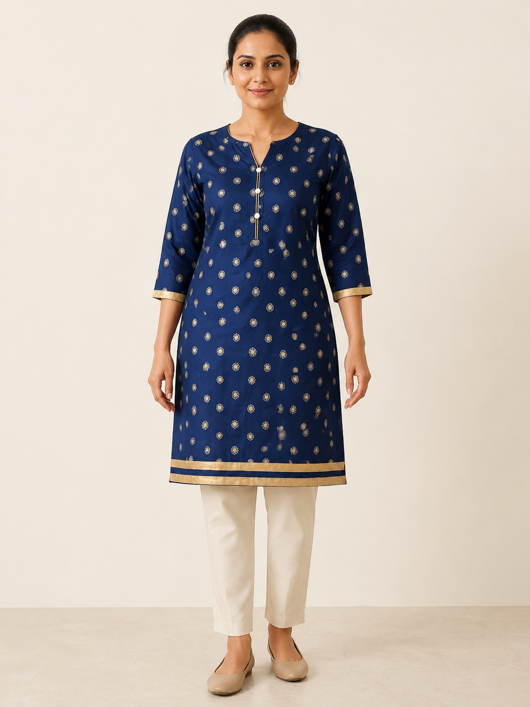 BLUE COTTON STRAIGHT LINE KURTA FOR DAY OUT