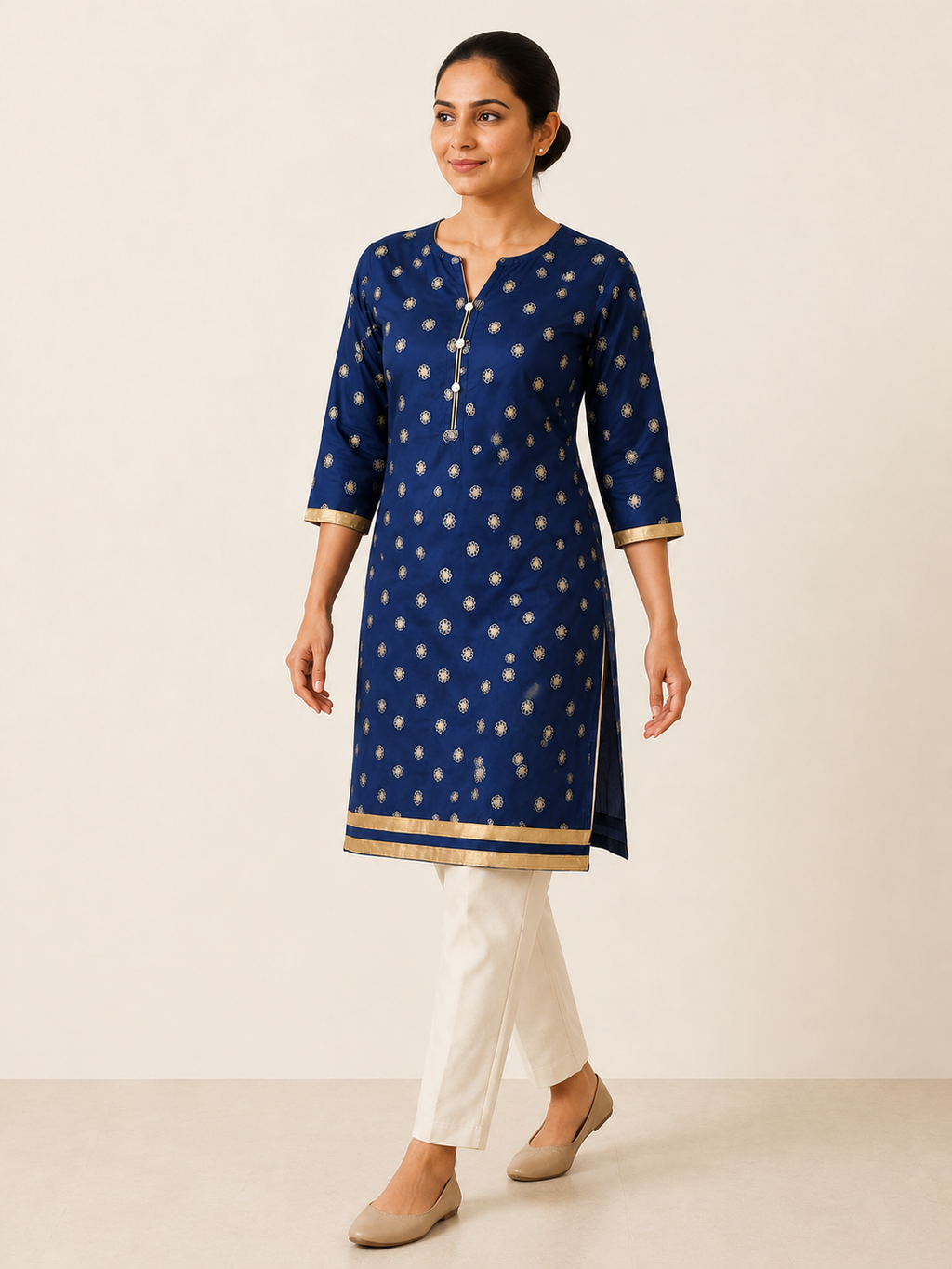 BLUE COTTON STRAIGHT LINE KURTA FOR DAY OUT