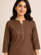 BROWN COTTON STRAIGHTLINE KURTA FOR OFFICE WEAR