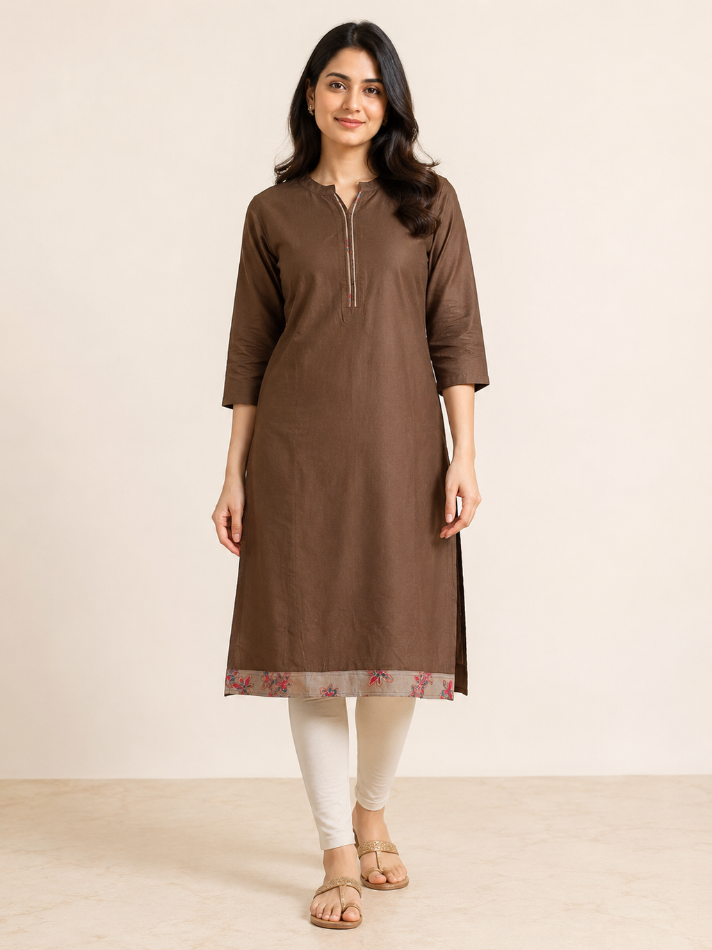 BROWN COTTON STRAIGHTLINE KURTA FOR OFFICE WEAR