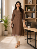 BROWN COTTON STRAIGHTLINE KURTA FOR OFFICE WEAR
