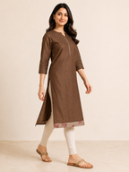 BROWN COTTON STRAIGHTLINE KURTA FOR OFFICE WEAR