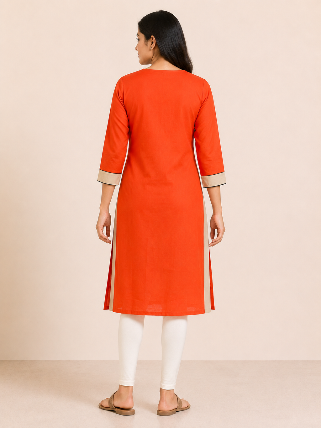 ORANGE COTTON STRAIGHTLINE KURTA FOR CASUAL WEAR