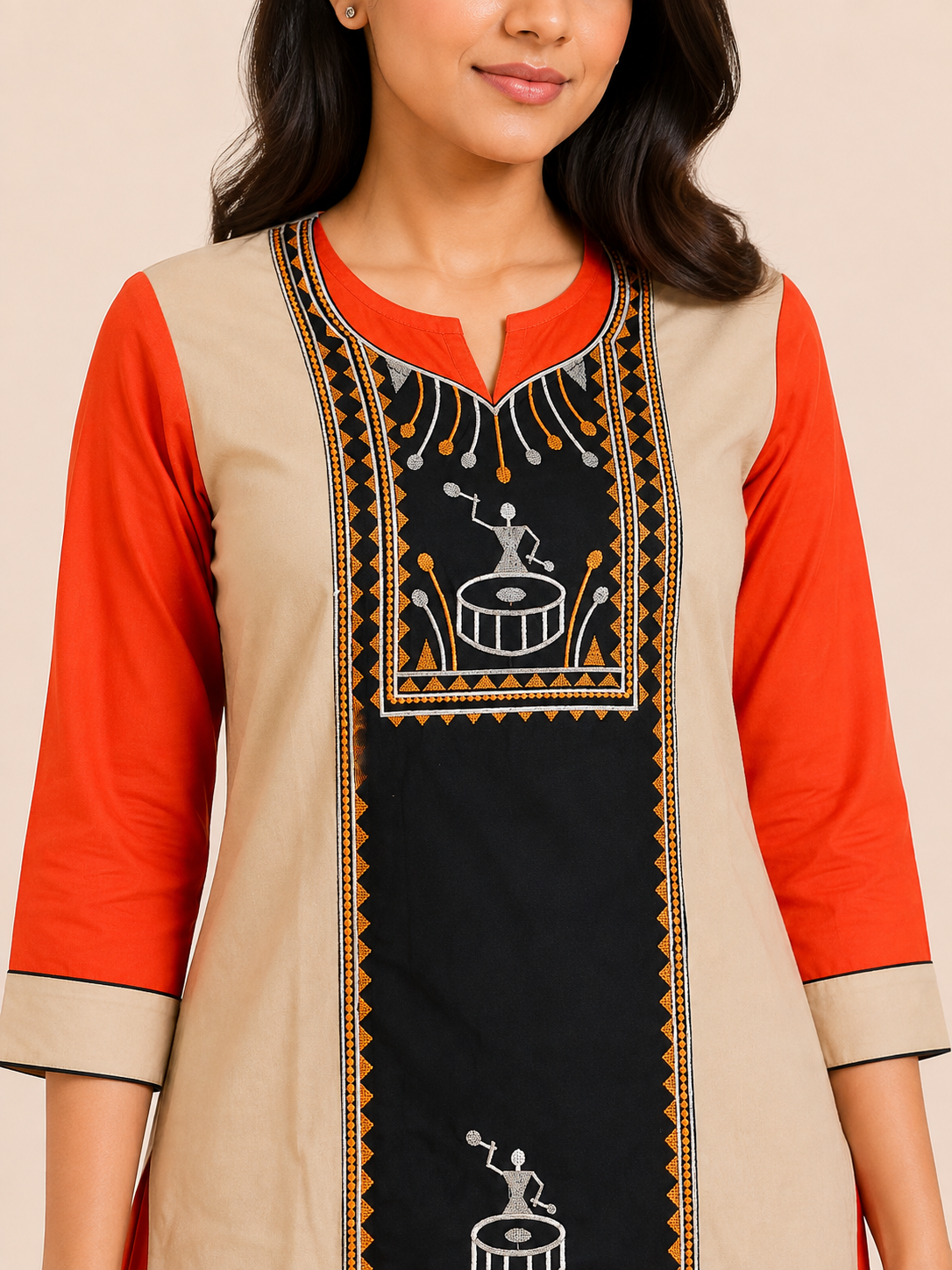 ORANGE COTTON STRAIGHTLINE KURTA FOR CASUAL WEAR