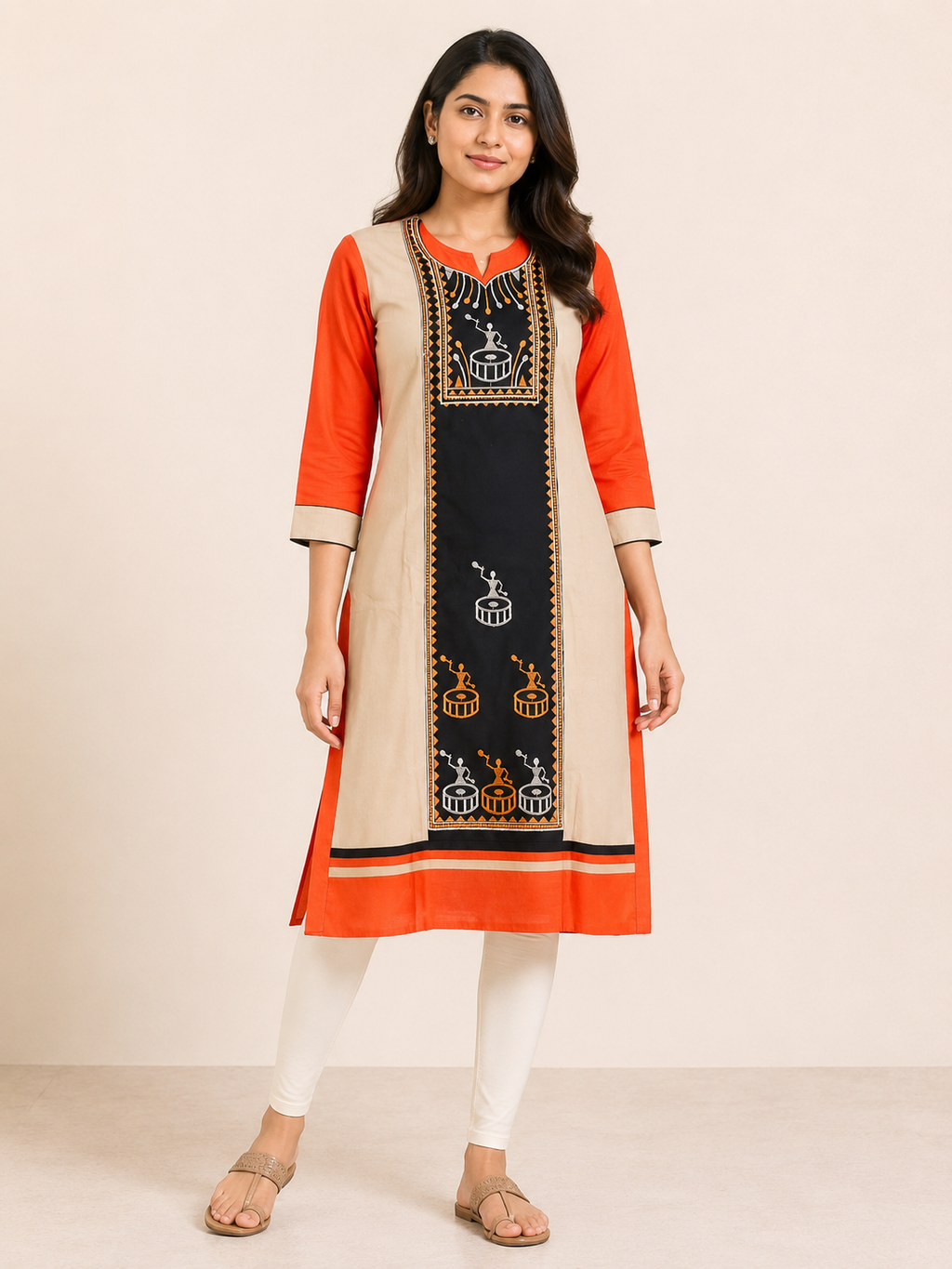 ORANGE COTTON STRAIGHTLINE KURTA FOR CASUAL WEAR
