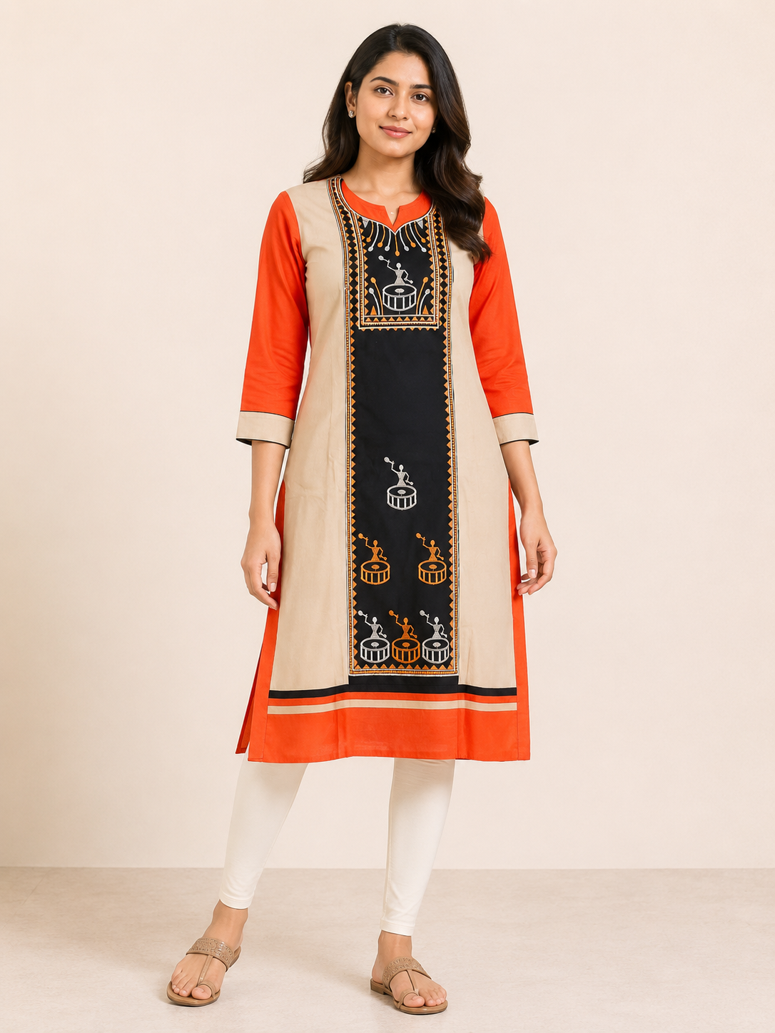 ORANGE COTTON STRAIGHTLINE KURTA FOR CASUAL WEAR