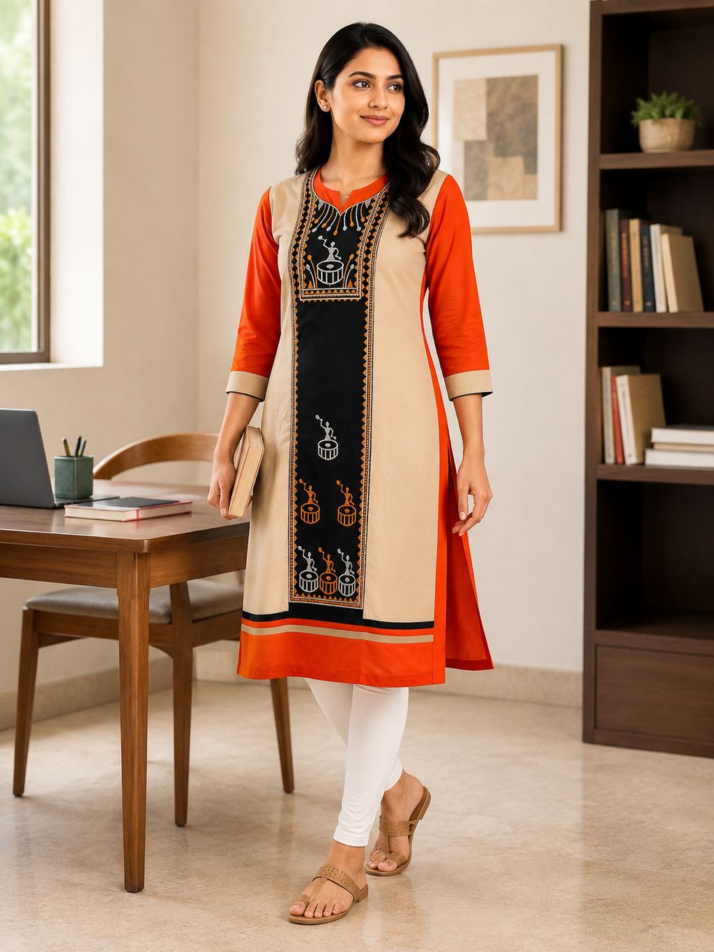 ORANGE COTTON STRAIGHTLINE KURTA FOR CASUAL WEAR