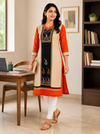 ORANGE COTTON STRAIGHTLINE KURTA FOR CASUAL WEAR