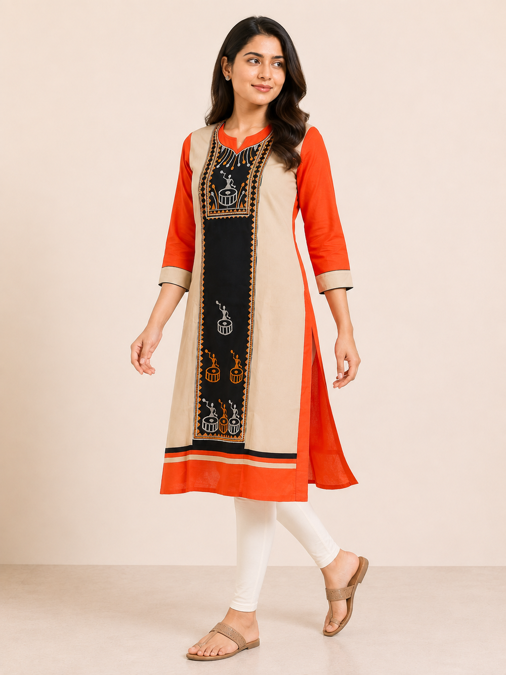 ORANGE COTTON STRAIGHTLINE KURTA FOR CASUAL WEAR